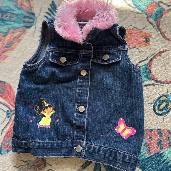 Y2K Vintage Dora fur trim jean vest 2T - Picture 1 of 5
